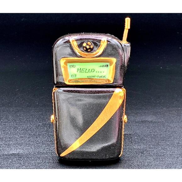 Authentic Rochard Limoges Flip Phone Trinket Box Peint Main Hinged Porcelain